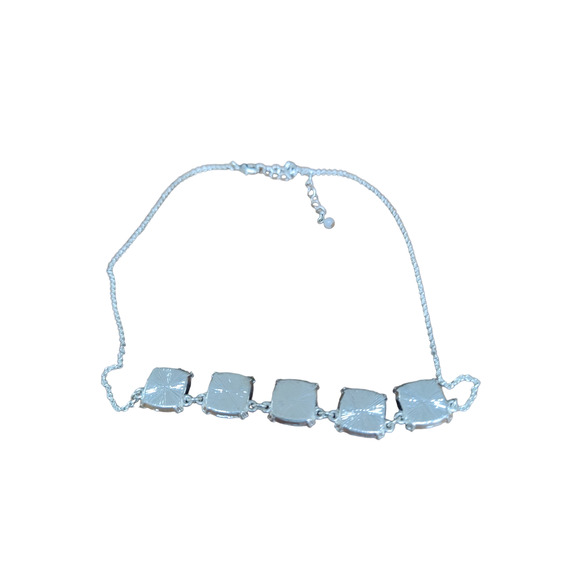 17" silver tone necklace with ruby red stones - Picture 3 of 3